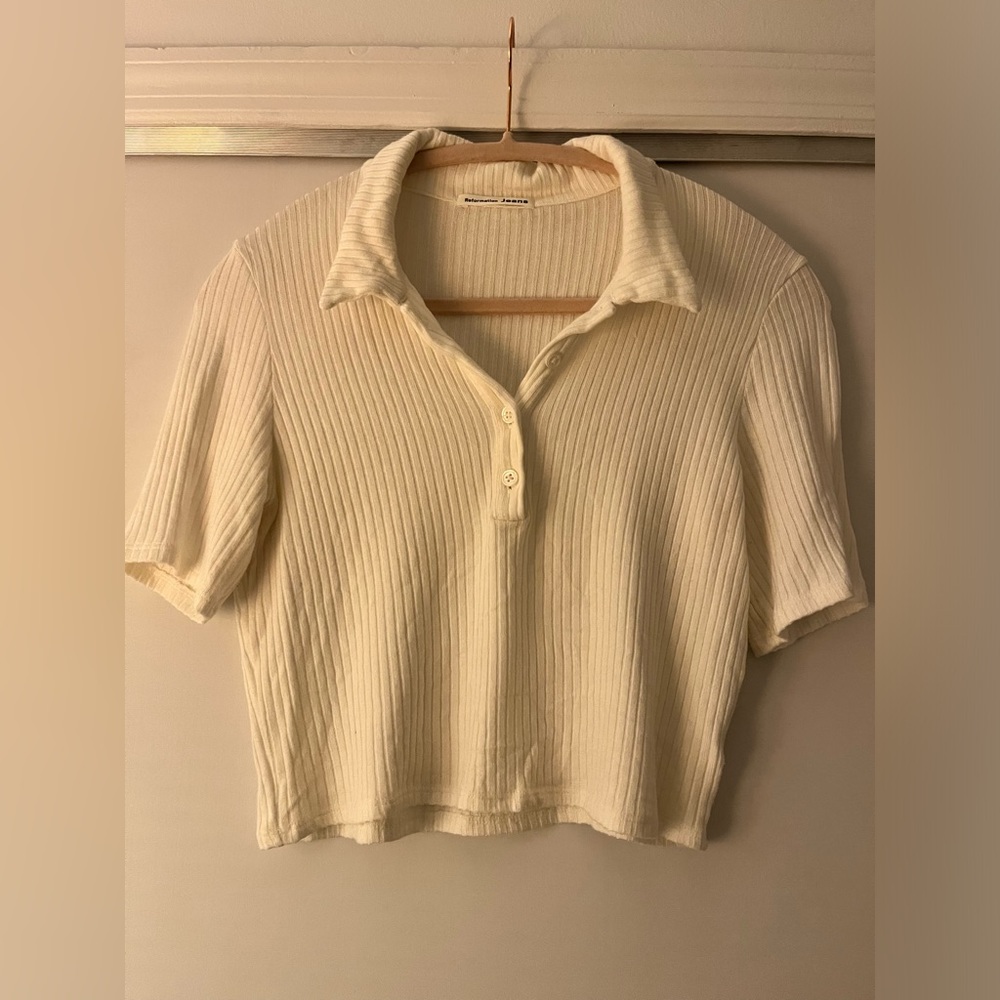Reformation white polo style crop top